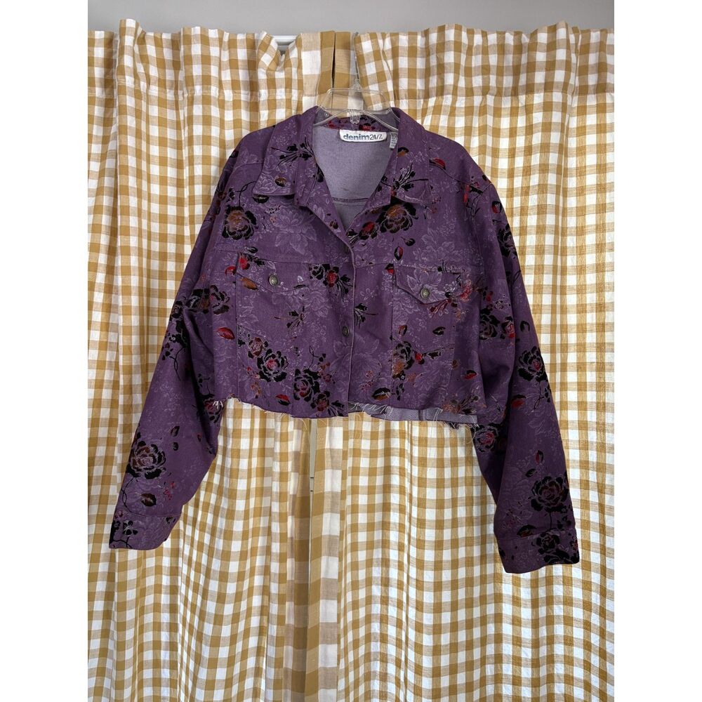 Cropped Vintage Purple red rose printed jacket